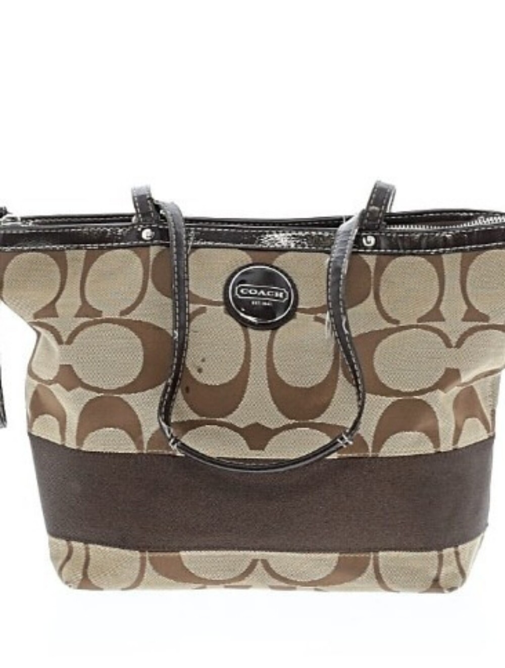 Coach Tan and Brown Signature Canvas Tote